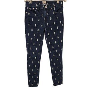 J Crew High-Rise Toothpick Jeans Womens  Blue Floral Print‎ 29W X 27L EUC